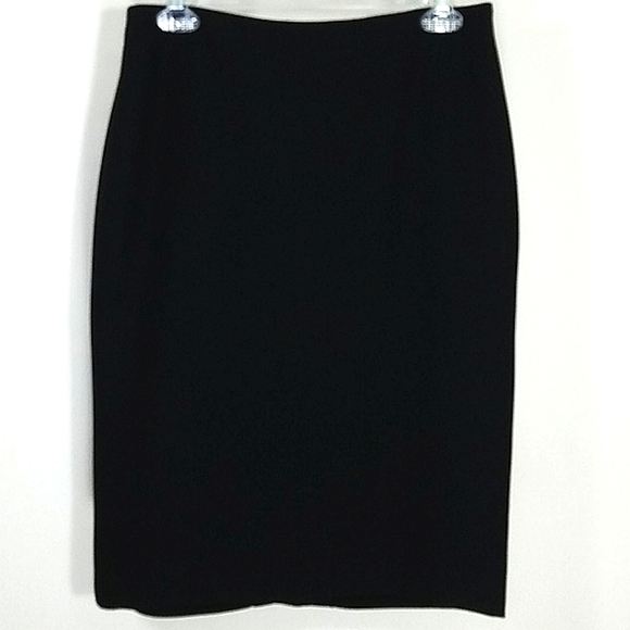 Pleated Midi Skirt Straight Pencil Black lined crepe kick pleat Classic Timeless - Picture 1 of 5